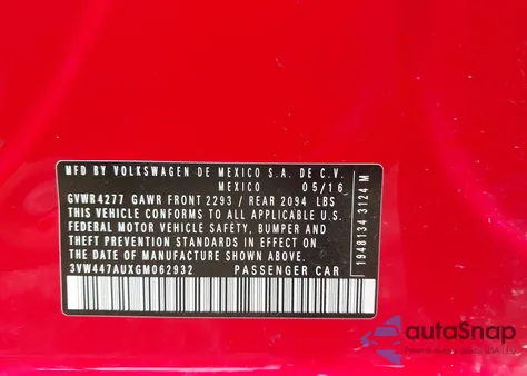 2016 Volkswagen Golf Gti Autobahn W/Performance Package 4-Door из США, поврежденный, VIN 3VW447AUXGM062932